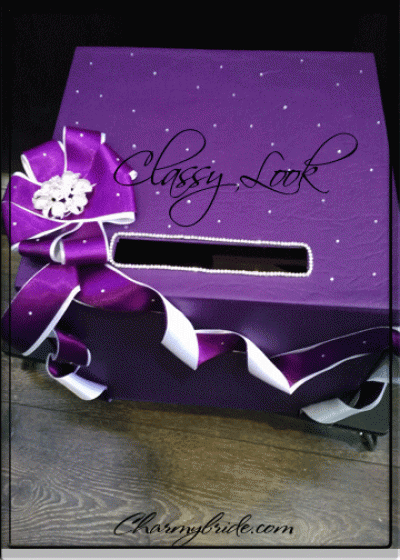 Кутия за пари и пожелания за сватба в лилаво- модел Lila Crystals